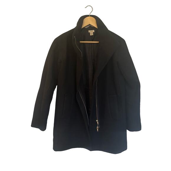 Womens J. Crew Black Coat sz 0 J. Crew Wool Blend City Coat Double Zip Pea Coat - Picture 1 of 6